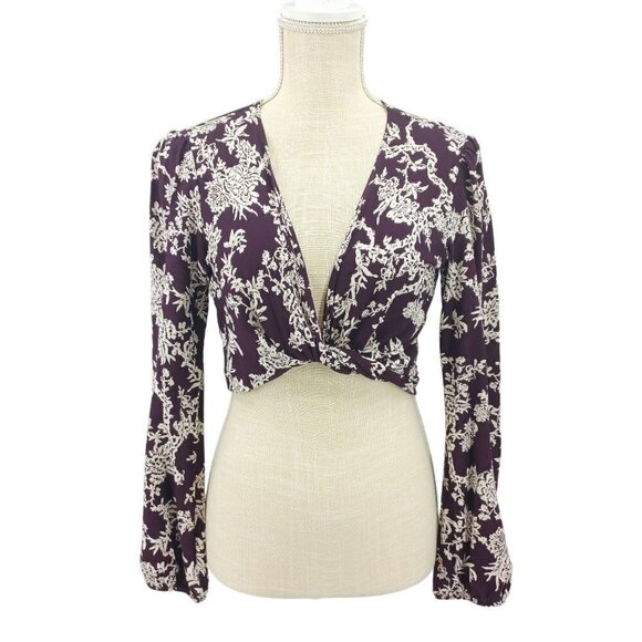 Flynn Skye That's a Wrap Crop Top Wine Floral Women's M Boho Festival Hippie - Picture 2 of 12